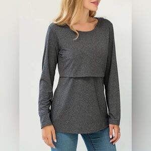 Maternity Long Sleeve Tee Active Breathable Breastfeeding Pregnancy Top Gray